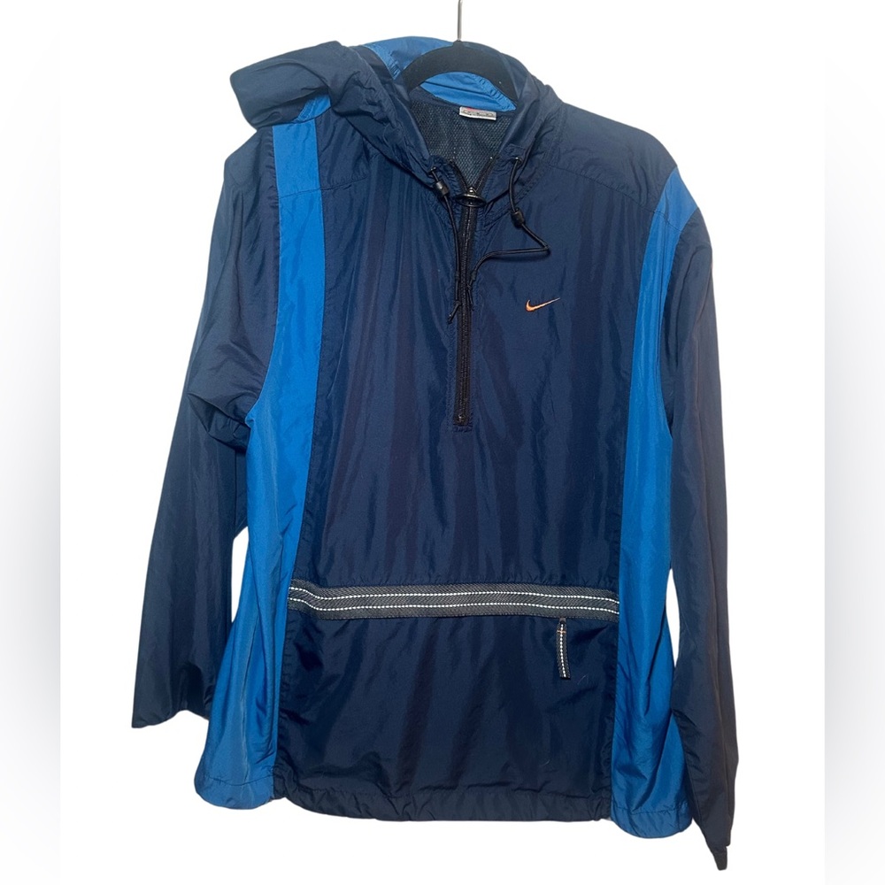 Vintage Nike Men’s Logo Multi Blue Hooded Windbreaker Jacket‎ Medium EUC